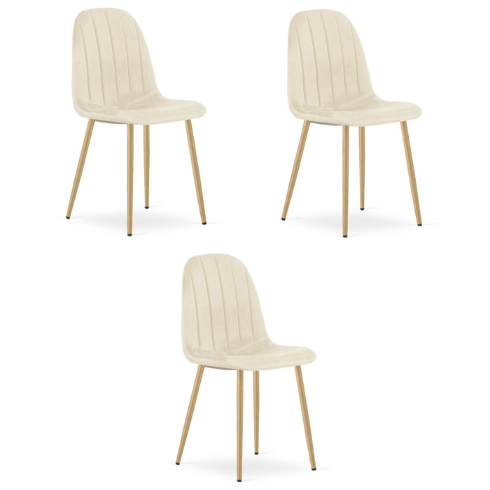 Set di 3 sedie Padva in velluto beige con gambe effetto rovere