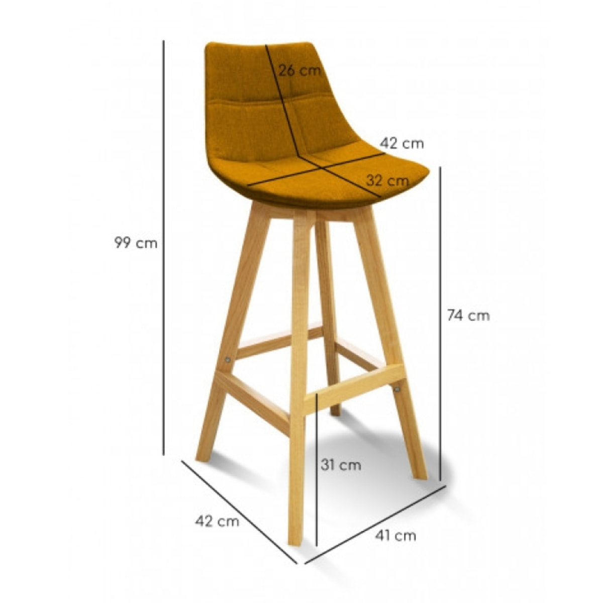 Chaise haute de bar scandinave avec piètement bois - 4 coloris - DEB