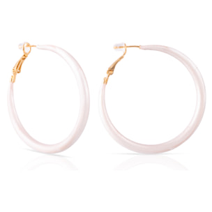 Pendientes de aro liso de cobre con recubrimiento electroplateado color blanco, 50 mm, cierre catalán de plata de ley 925 con acabado dorado electroplateado.