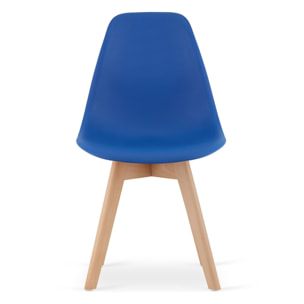 Sedia di design Kito blu con gambe in legno di faggio