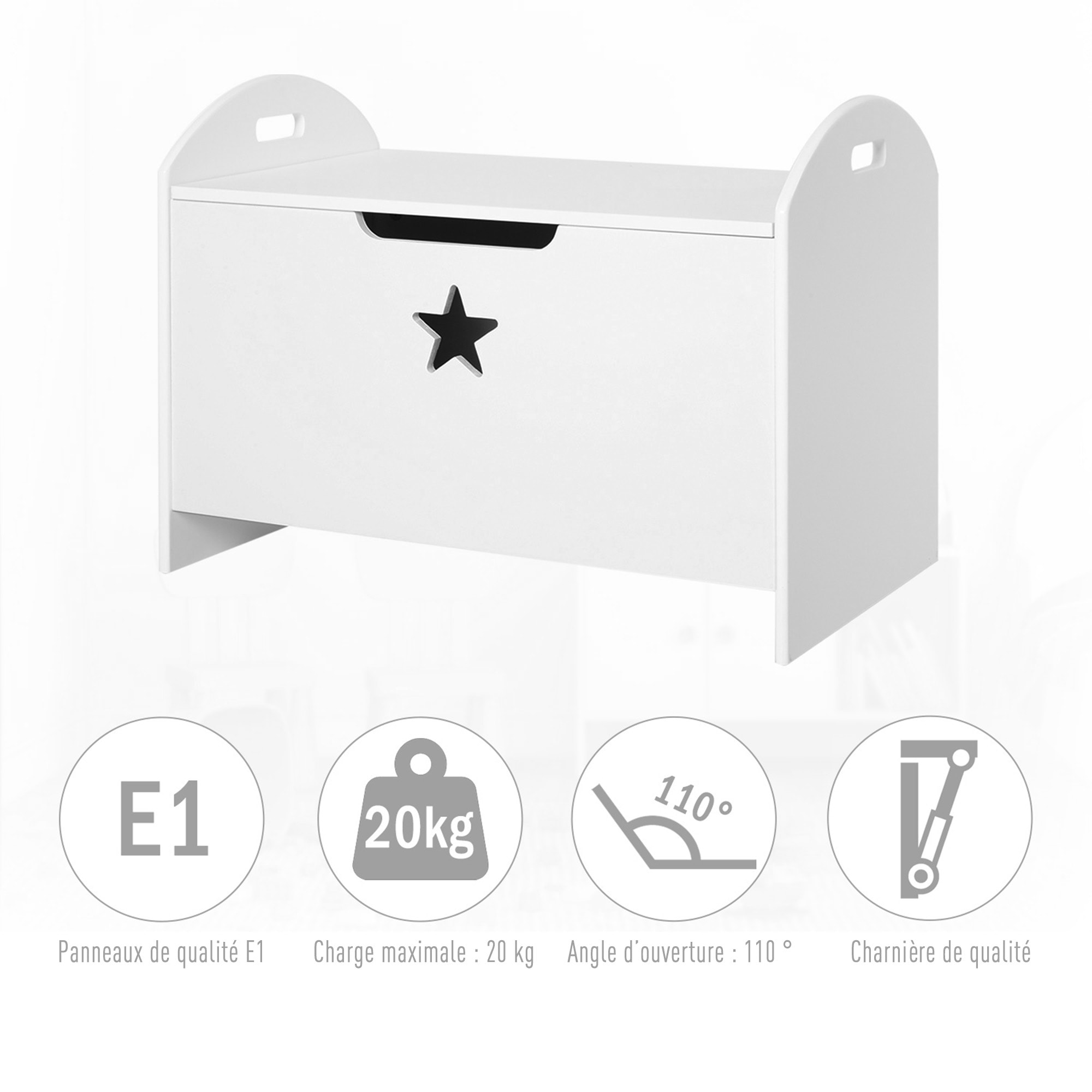 HOMCOM Coffre malle de rangement coffre à jouets dim. 62L x 40l x 46H cm MDF blanc