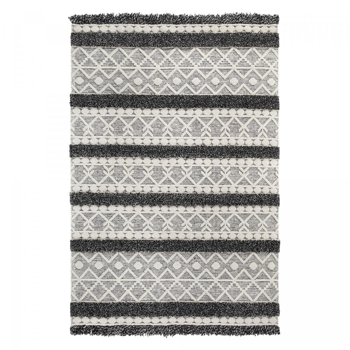 Tapis salon et chambre tissé en laine motif ethnique LEDA