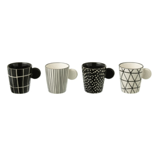 J-Line Boite 4 Tasse A Cafe Anse Ceramique Noir/Blanc