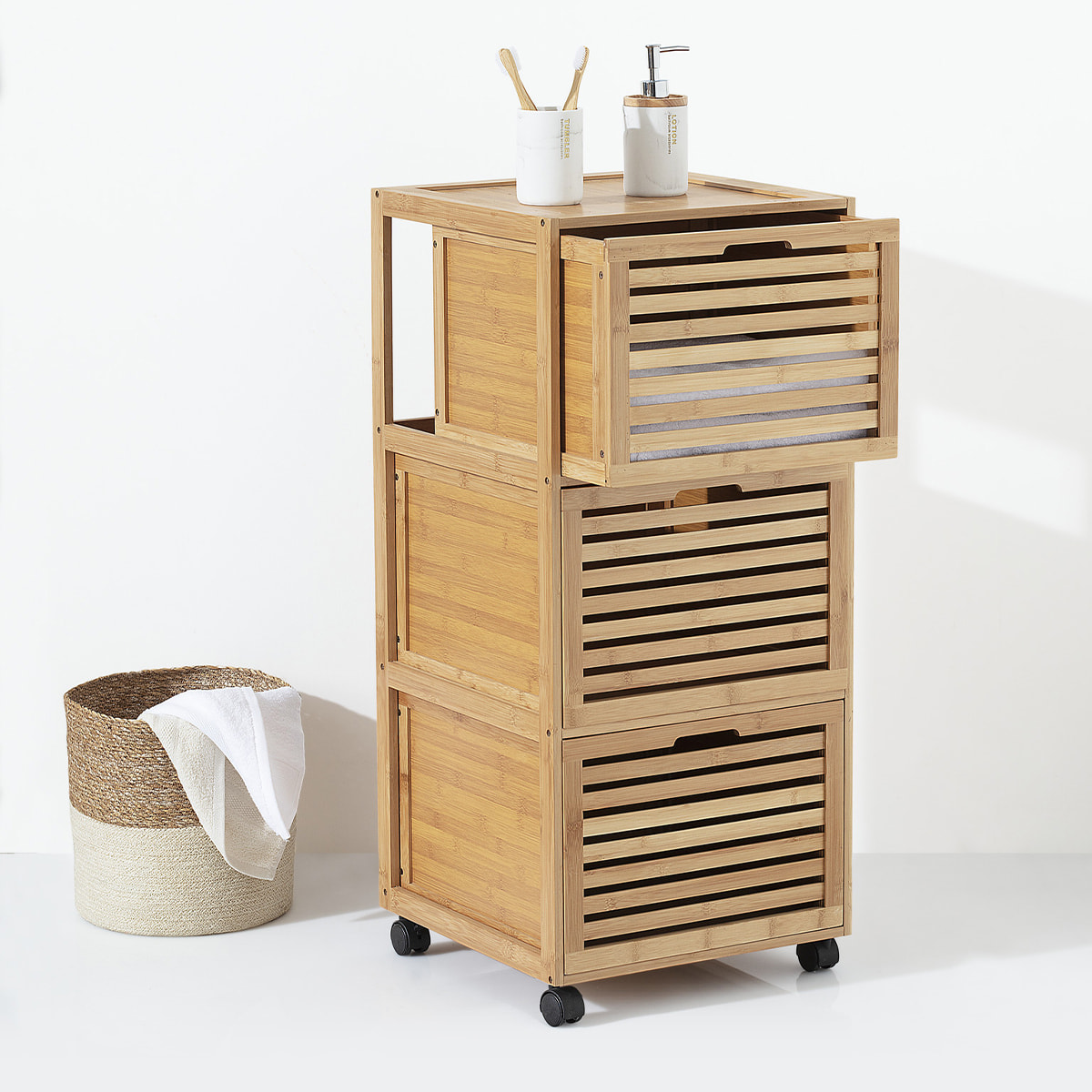 Meuble colonne 3 tiroirs Bambou Sicela