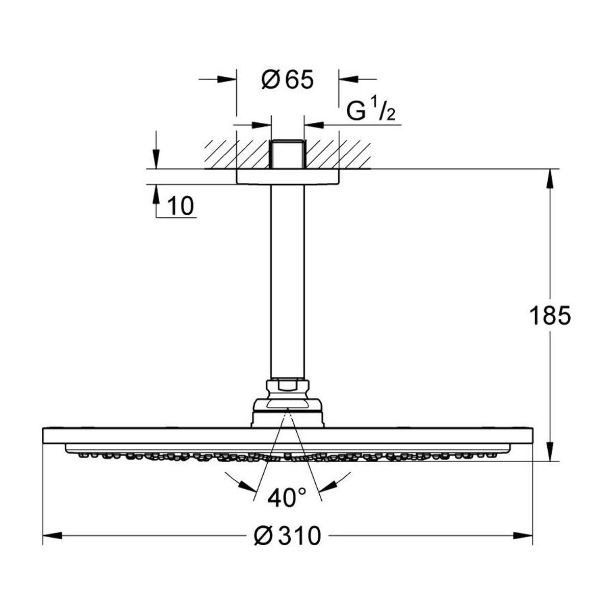 Ensemble douche de tête et bras plafond 142 mm, 1 jet - Warm Sunset brossé
