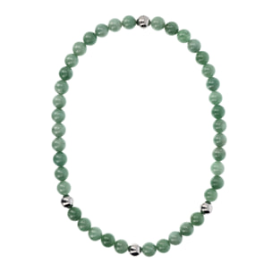 Collana Girocollo con Sfere Argentate e in Pietra Naturale Quarzo Verde in Argento 925 placcato Rodio