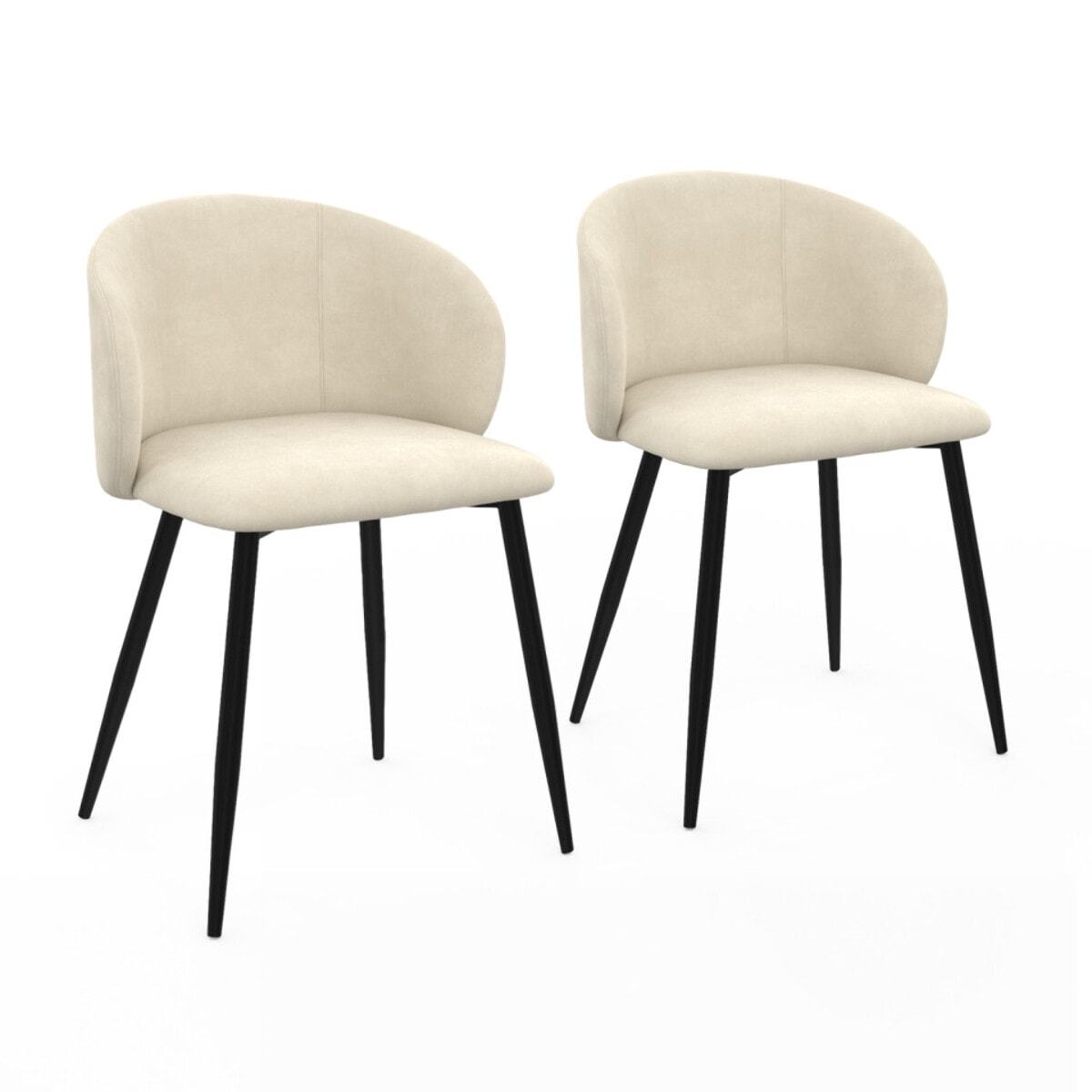 Chaises Léona velours crème pieds métal noirs - lot de 2