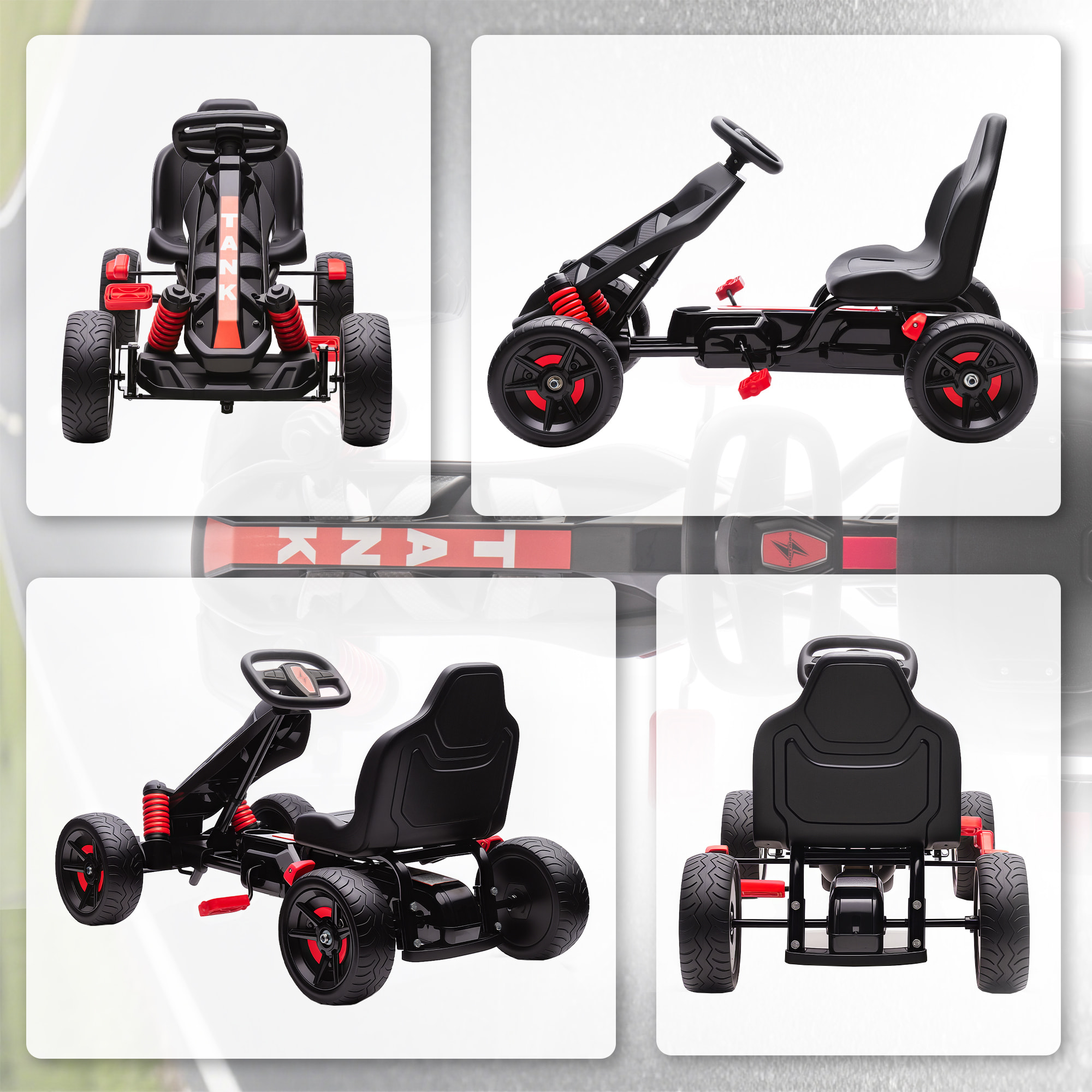 Kart à pédales enfant - Go Kart - carter chaine fermé - marche AV AR - métal plastique noir rouge