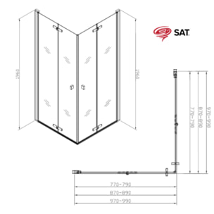 SAT SK  Porte de douche acces en angle pliantes 90x90cm  anticalcaire avec profilés chrome brillant (SATSK9090)