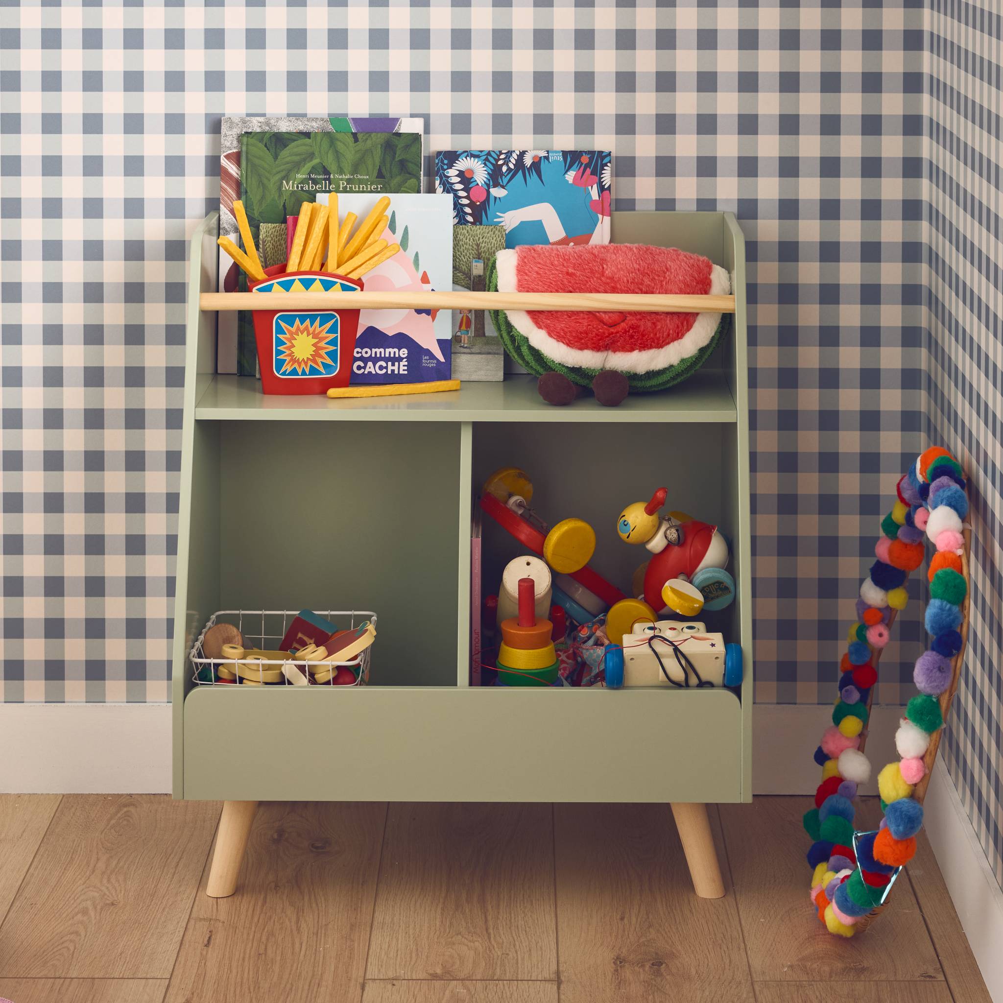 Meuble de rangement enfant. vert. 2 compartiments