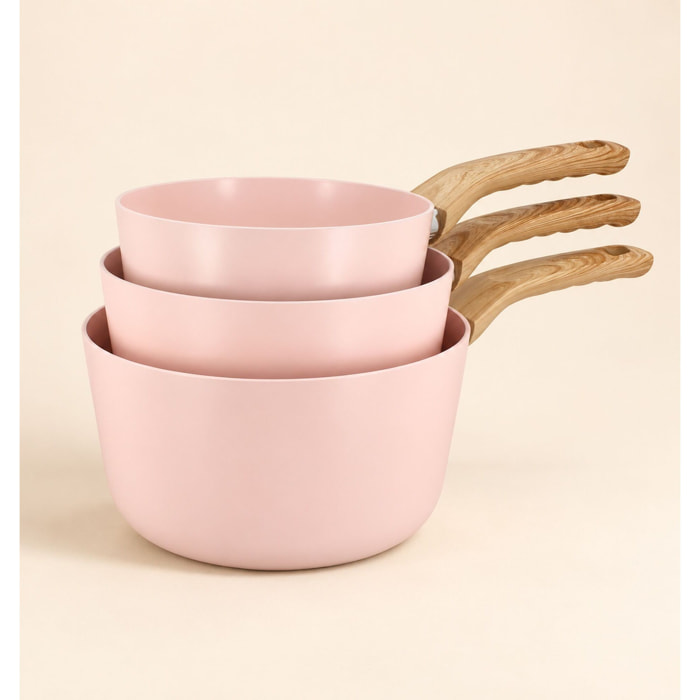 Lot de 3 casseroles revêtement céramique rose - tous feux COLORAMA