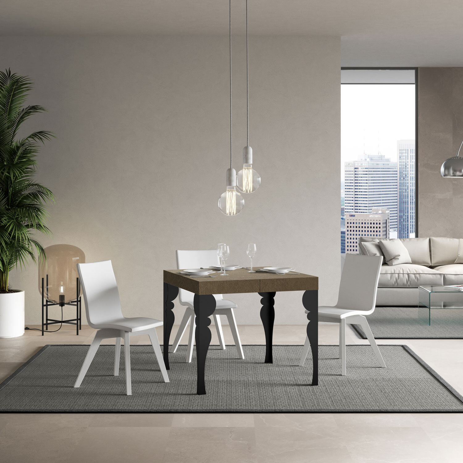 Tavolo allungabile 90x90/246 cm Paxon tortora gambe antracite