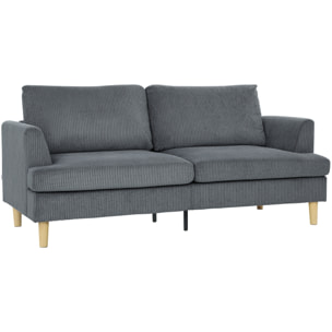 Sofá de 3 Plazas, Sofá de Salón Moderno, 188x80x86 cm, Tapizado en Pana, Acolchado Grueso de Muelles, Asiento Ancho, Reposabrazos, Fácil Montaje, 2 Almohadas, Gris Oscuro