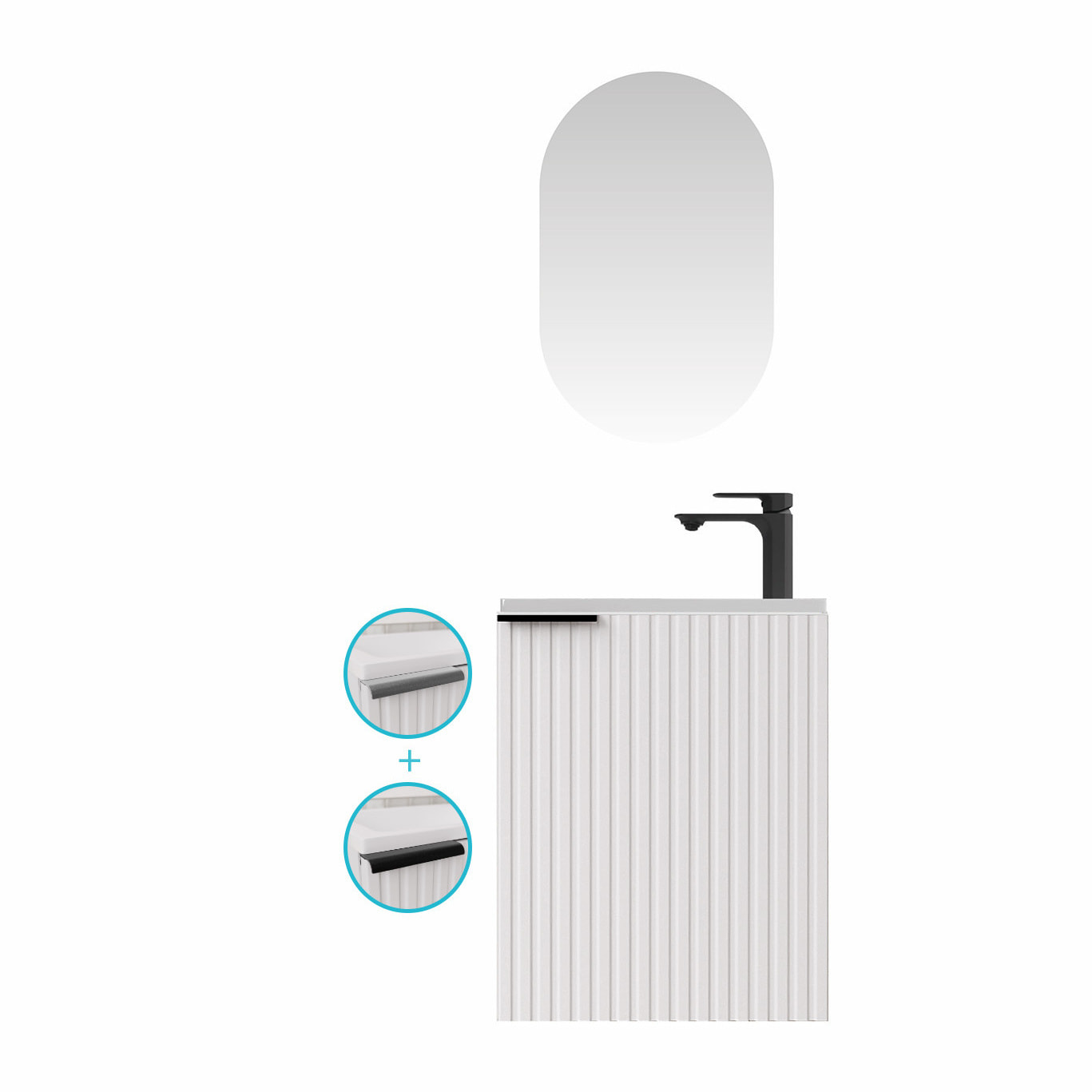 Ensemble meuble lave mains MDF ondulé blanc 40x50x22cm et miroir ovale - MILO