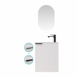 Ensemble meuble lave mains MDF ondulé blanc 40x50x22cm et miroir ovale - MILO