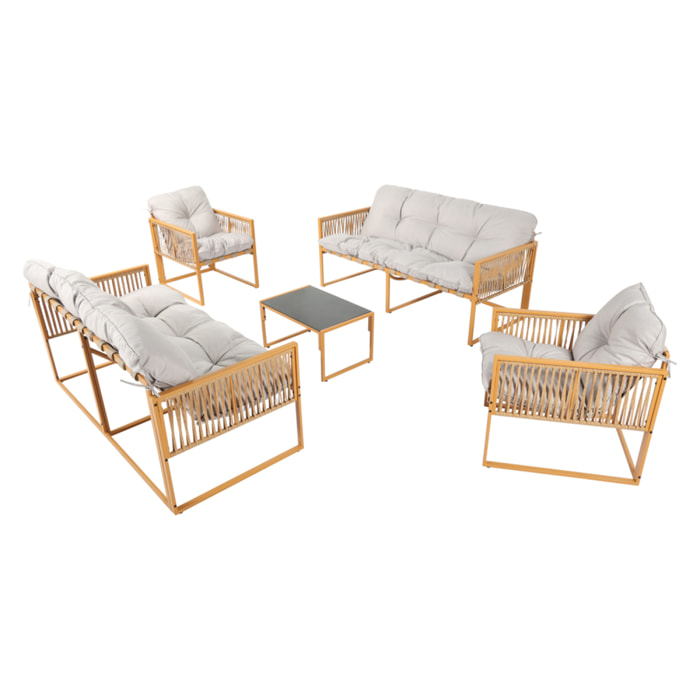 FORLI Salon de jardin 8 places effet rotin coussins gris clair