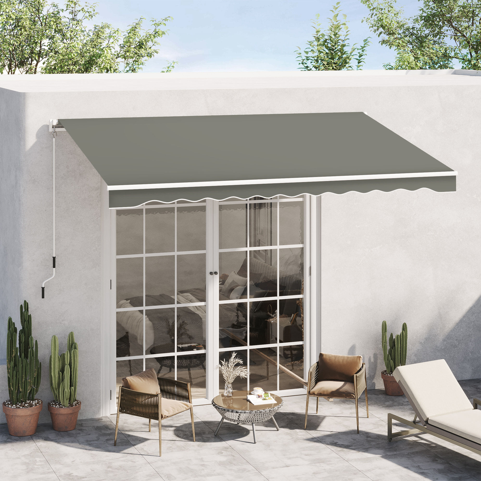 Toldo Manual Retráctil 350x250 cm Toldo para Balcón con Manivela de Metal Impermeable y Anti-UV Toldo Enrollable de Exterior para Jardín Terraza Ventanas Gris