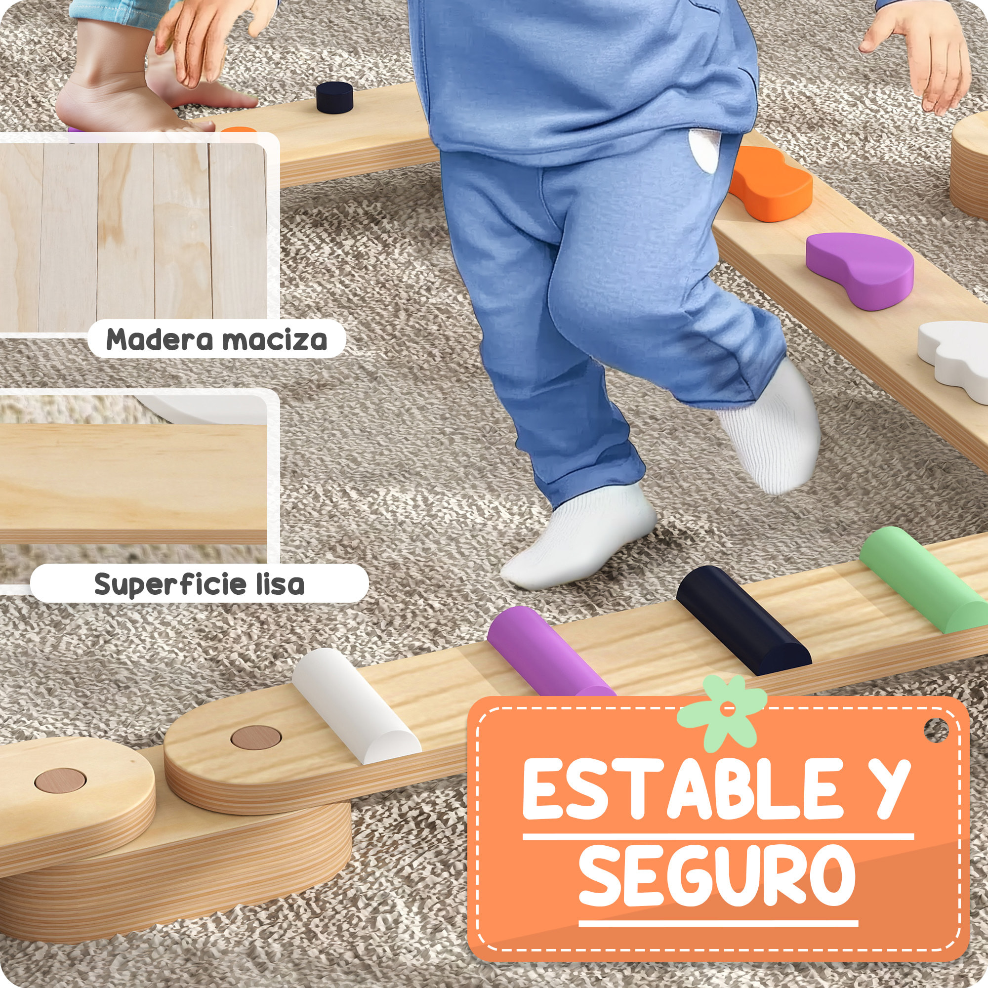 Juego de Viga de Equilibrio de Madera para Niños de +3 Años Barra de Equilibrio Infantil para Entrenamiento de Equilibrio en Interiores y Exteriores Multicolor