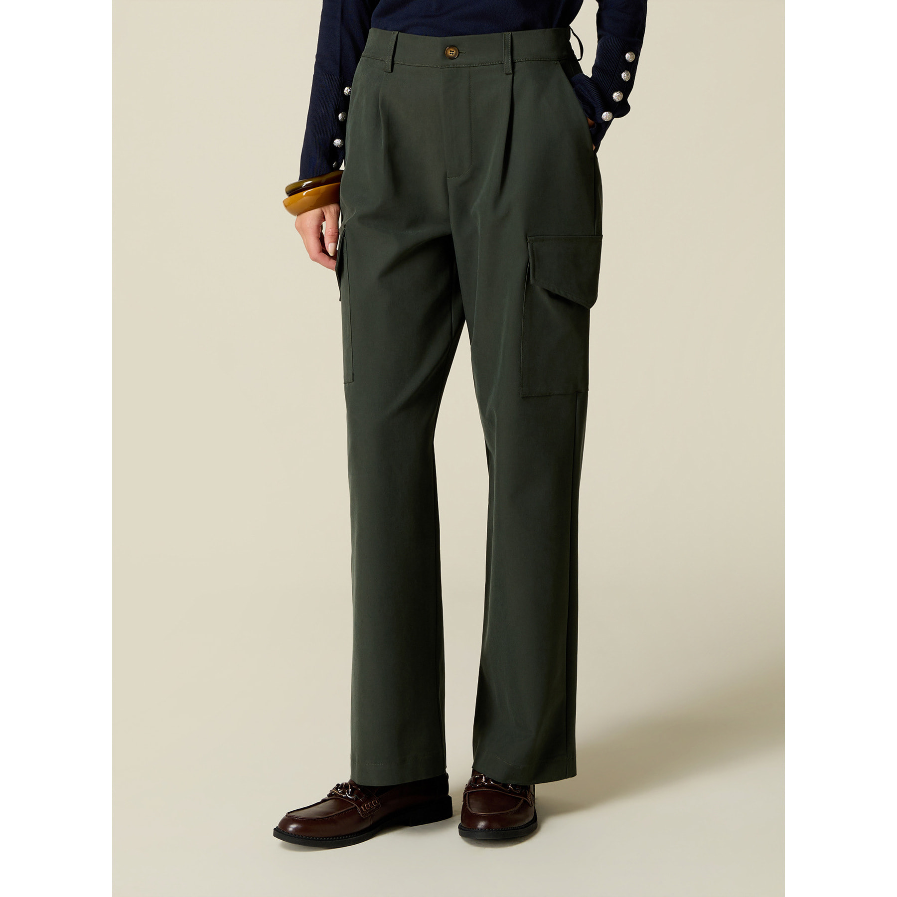 Oltre - Pantalones cargo de sarga - Verde militare