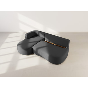 Mahina - canapé d'angle gauche 4 places convertible avec coffre en velours côtelé - Noir