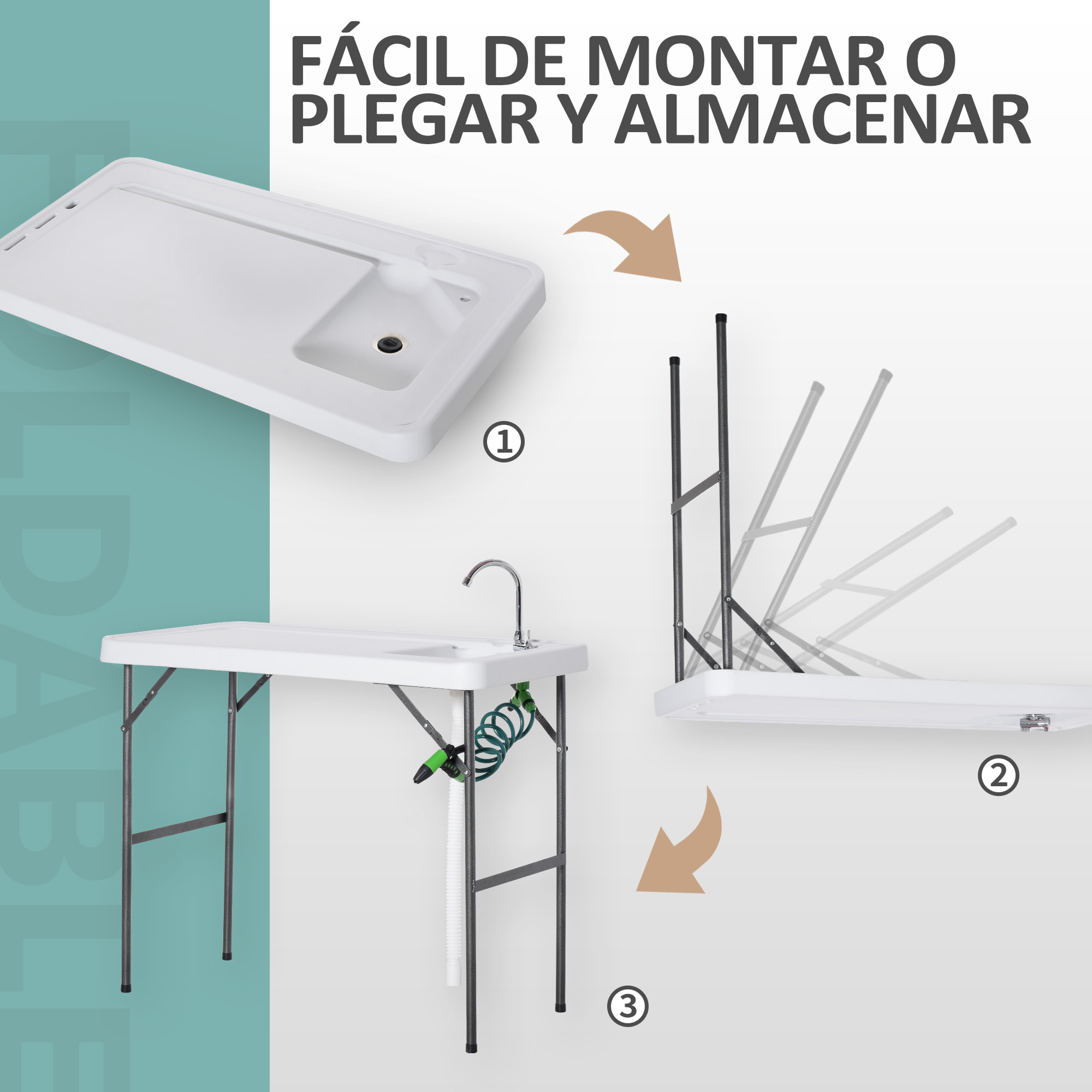 Mesa Plegable de Picnic con Fregadero y Grifo para Camping 114,5x59x94,5cm