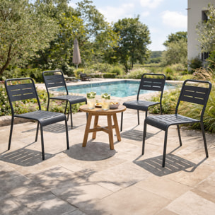 EVORA Lot de 4 chaises de jardin empilables gris foncé
