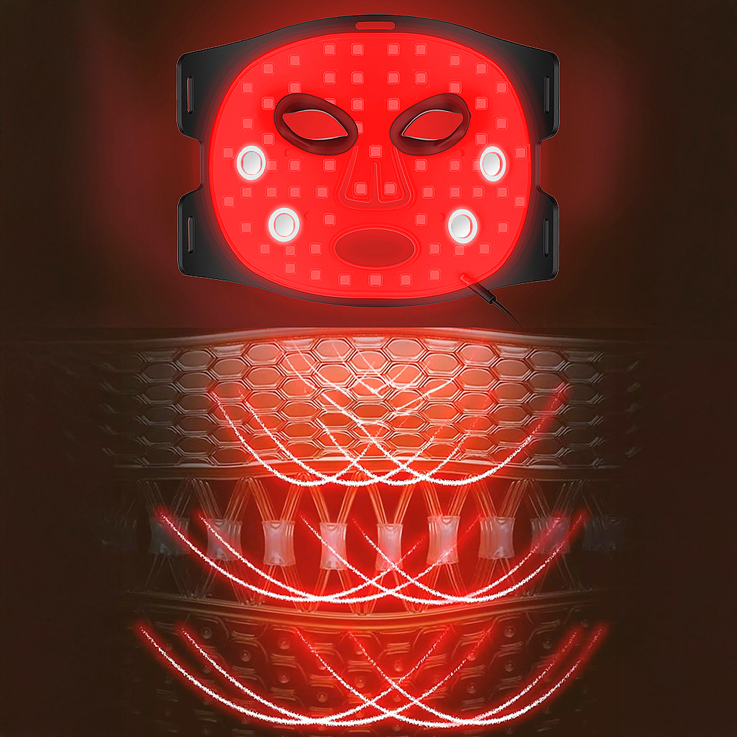 Máscara facial de tratamiento de luz LED con función de calefacción y terapia de 7 colores.