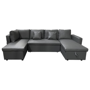 Canapé panoramique convertible simili SCOTT 4 places gris