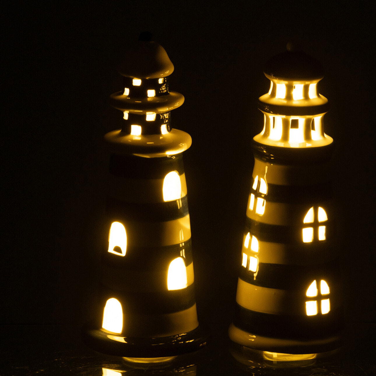 J-Line Phare Ligné - porcelaine - blanc/bleu - small - 2 pièces - Lampes LED