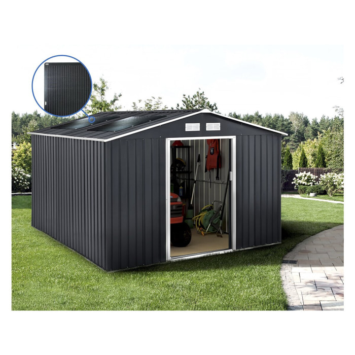 Abri de jardin métal - "Vegas" - 12.98 m² avec panneaux solaires - Gris