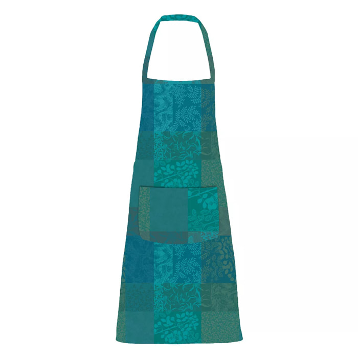 Tablier pur coton enduit motif jacquard vert Mille rameaux emeraude