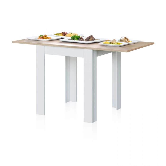 Mesa de comedor extensible Giro Blanco Artik (Blanco Mate) - Roble Canadian