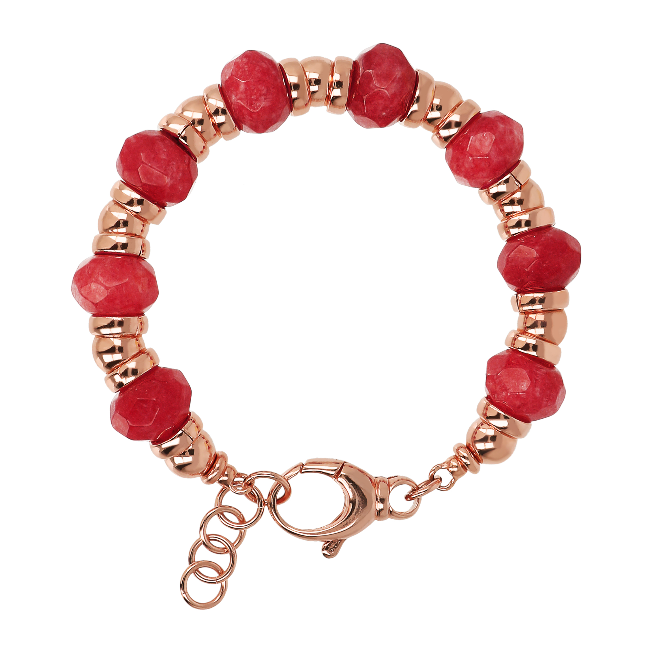 Bracciale con Rondelle Golden Rosé e in Pietra Naturale Sfaccettata Quarzite Rossa