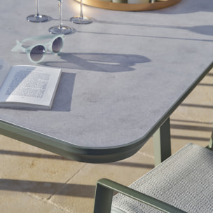 Table de jardin extensible "Pulpy" vert laurier & gris granite 12 places en aluminium verre et céramique