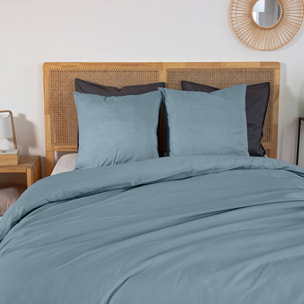 Parure de lit percale de coton 2 places bleu fumé Skala 260x240cm