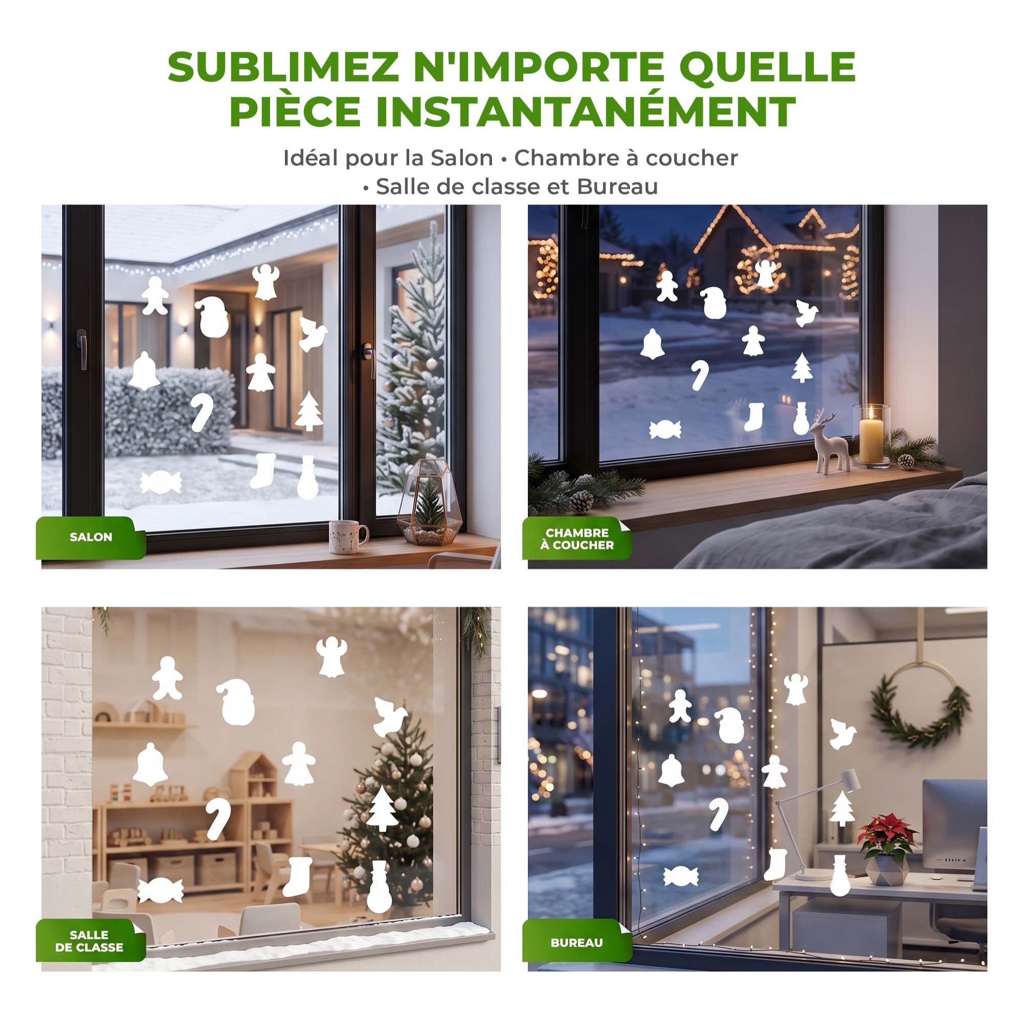 Stickers électrostatiques Noël - Autocollants adhésifs fenêtres noël - décoration fêtes