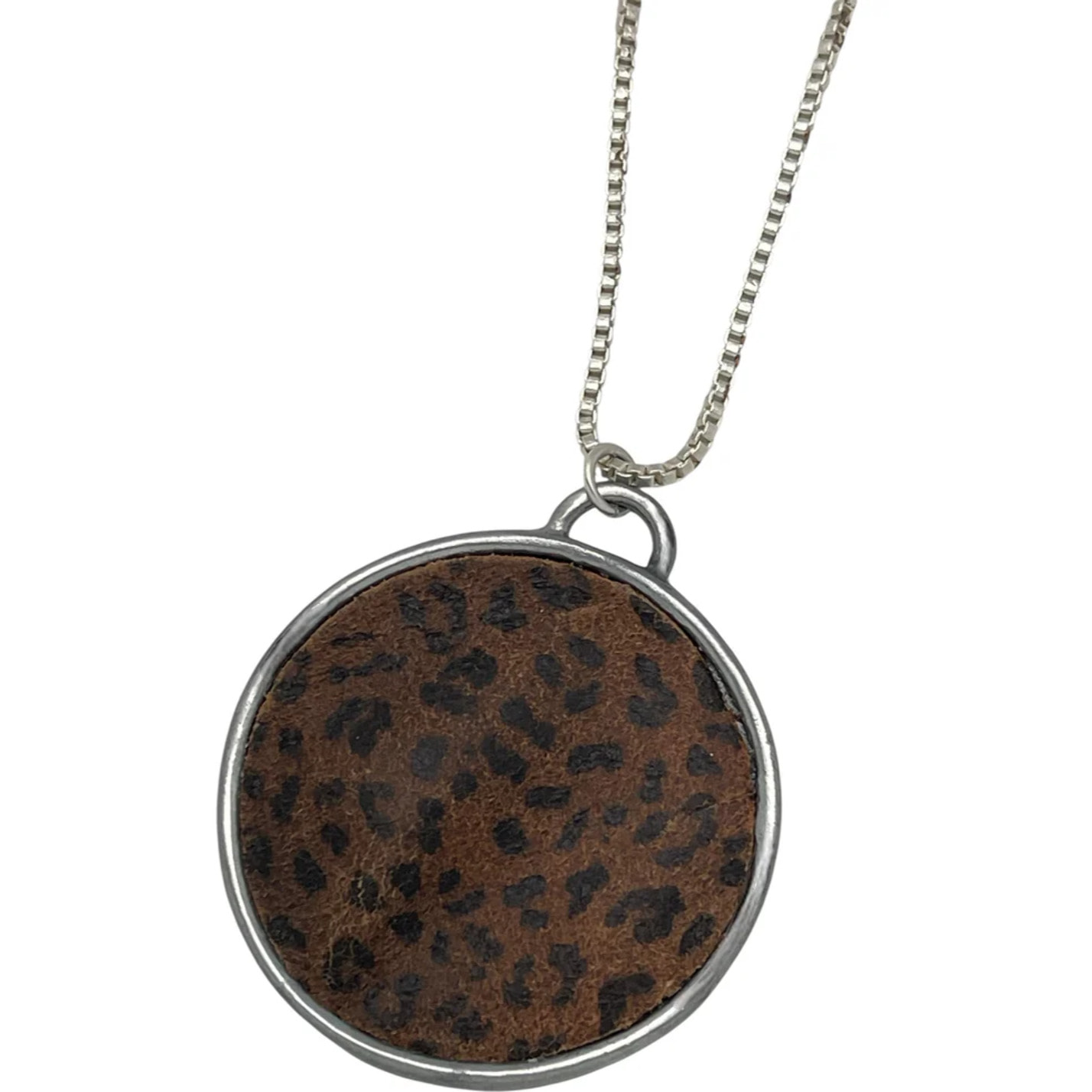 Collar largo Disco Print Animal en piel y plata 10µ