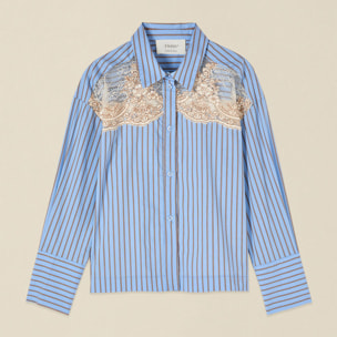 Oltre - Camicia a righe con inserti in pizzo - Azzurro