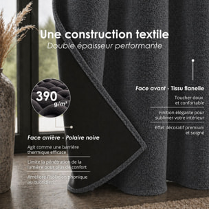 Rideau thermique phonique et semi occultant à galons fronceurs KONFOR - Gris anthracite