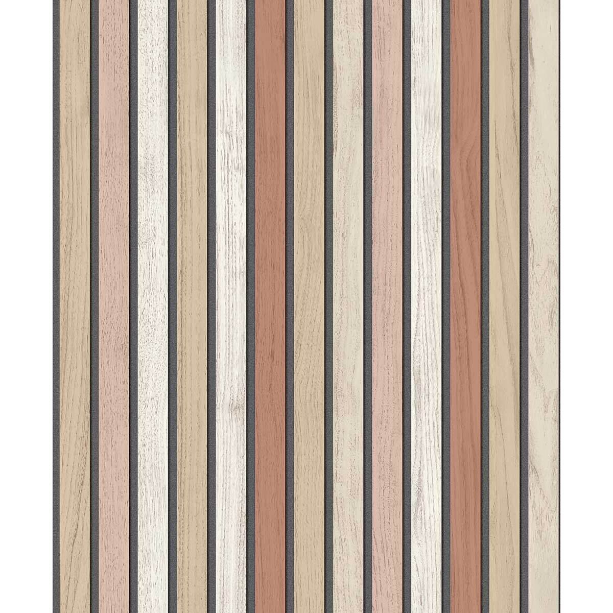 Papier peint lattes bois terracotta doux