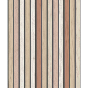 Papier peint lattes bois terracotta doux