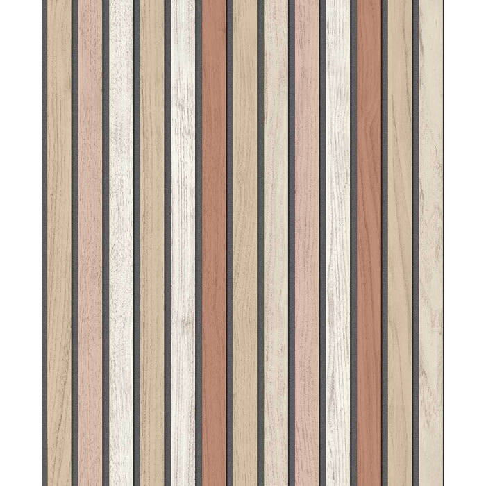 Papier peint lattes bois terracotta doux