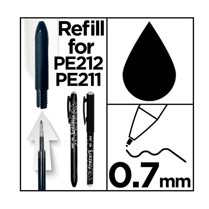 24 PACKS RECAMBIO PARA BOLÍGRAFO BORRABLE NEGRO 3 Uds.
