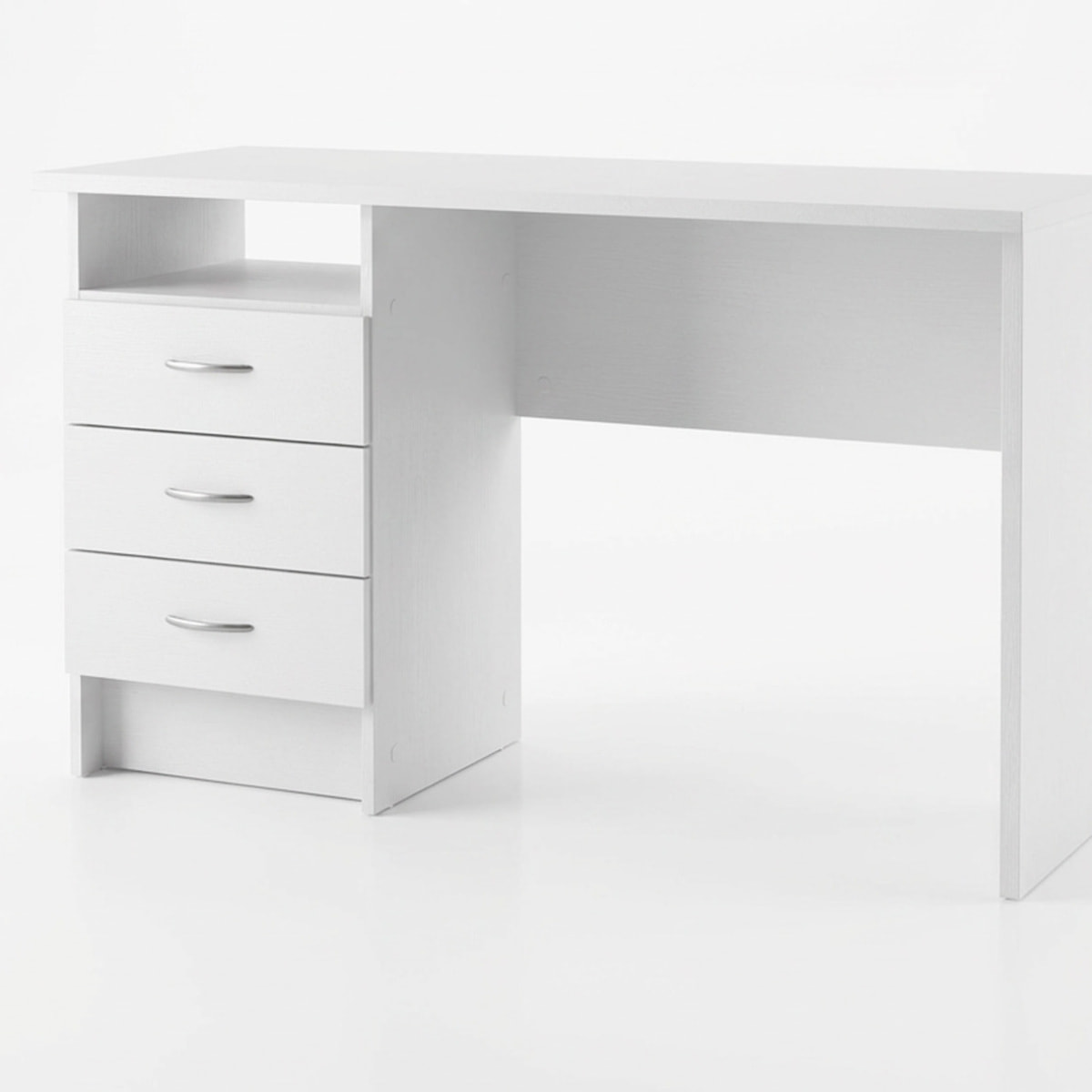 Scrivania Moderna Con 3 Cassetti E Vano a Giorno Desk Salvaspazio Per Home Office Studio E Cameretta Piano di Lavoro Ampio 120.1X48.1X72.6 Cm Bianco