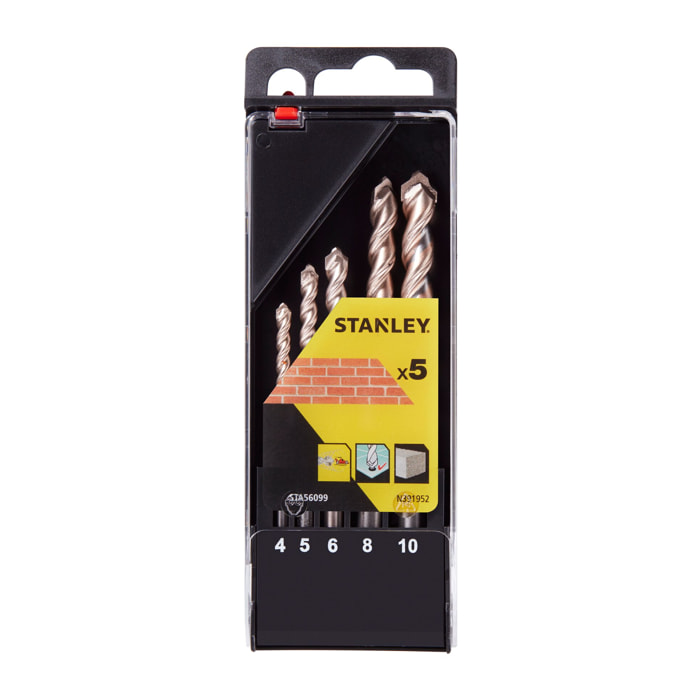Stanley Cassette de 5 forets béton précision 4, 5, 6, 8, 10mm