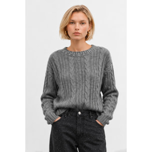 Kocca - Maglia donna misto lana a trecce con girocollo decorato Donna