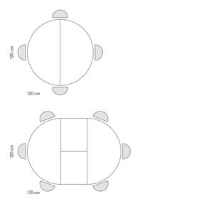 Tavolo rotondo PANTELLERIA in legno, finitura bianco statuario e gambe in metallo nero, allungabile Ø120xH75,3 cm - 170x120x75,3 cm