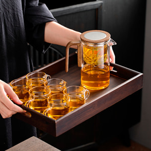 Tetera de cristal de 600 ml con filtración magnética, filtro de acero inoxidable de micromalla y vidrio borosilicato resistente al calor. Incluye 2 tazas.