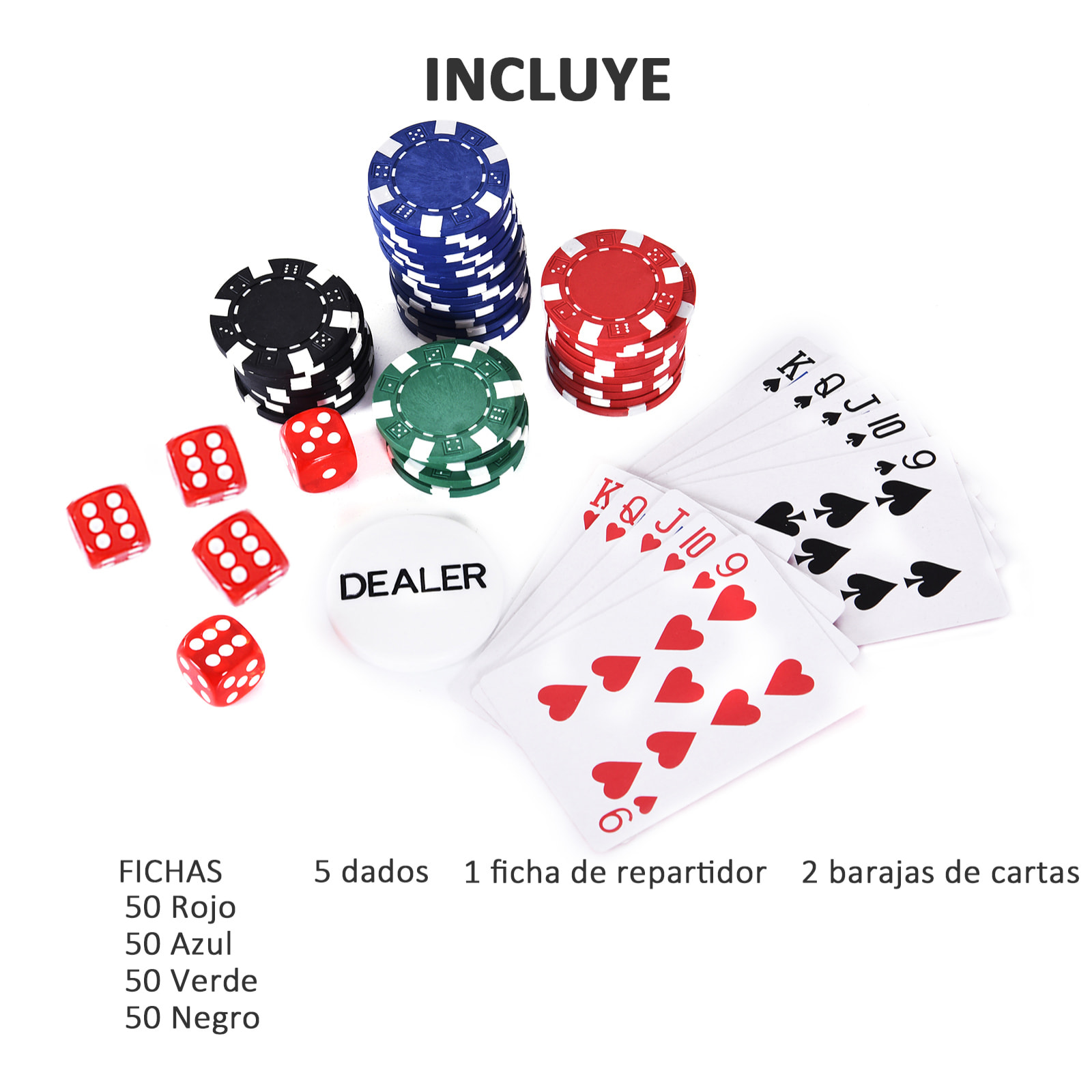 Maletín de Poker Profesional de Aluminio con 200 Fichas Juego Set de Poker Casino con 5 Dados 2 Barajas de Cartas y 1 Ficha de Crupier 29,5x20,5x6,5 cm Multicolor