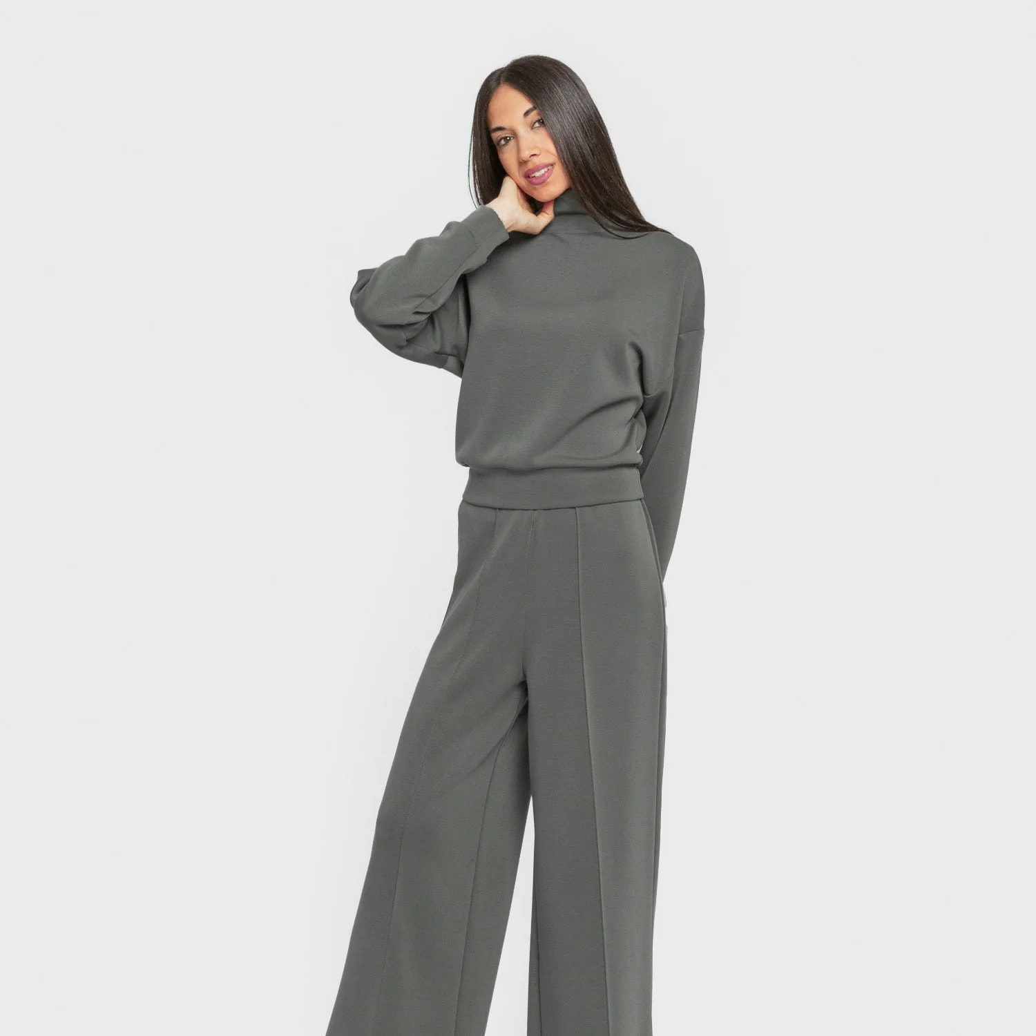 Felpa a collo alto in stile modal da donna acquamarina